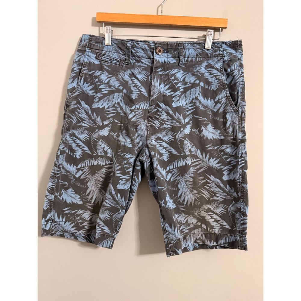 American Eagle Chino Shorts Mens 32 Grey Blue Tropical Palm Leaf Print Cotton